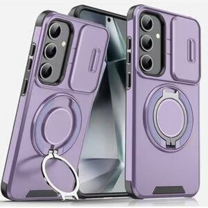S24 Ultra Slide Cover Protection Metal Ring Stand Phone Case (PURPLE)